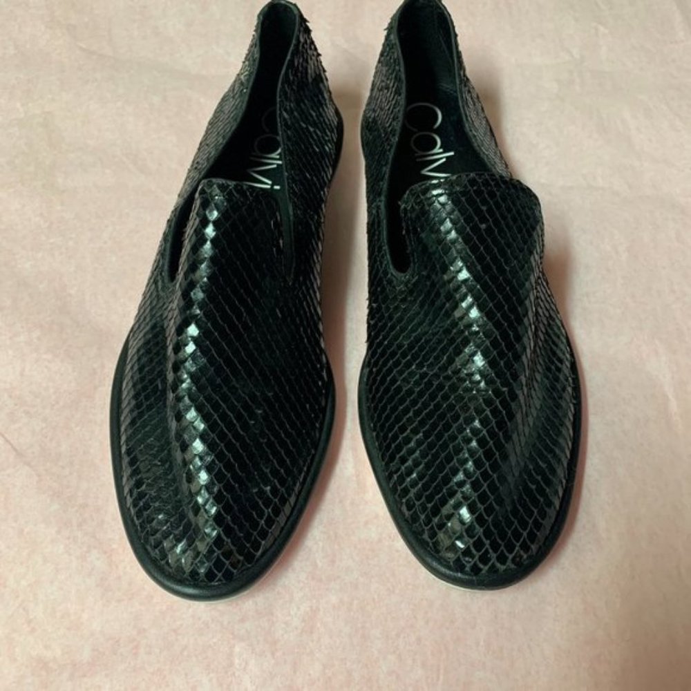 Womans Calvin Klein Black Faux Snakeskin Flats - Picture 1 of 4